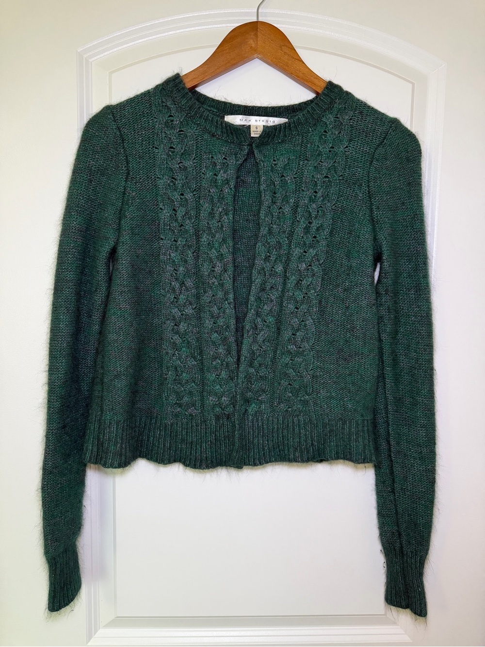 Max Studio Dark Green Cable-Knit Crewneck Cardigan - Picture 5 of 12